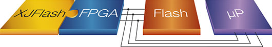 Flash sharing connections to FPGA with processor